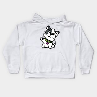 Cute cat waving Kids Hoodie